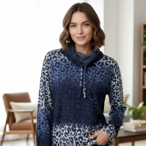 Yumoş Penye Leopar Desenli Bluz